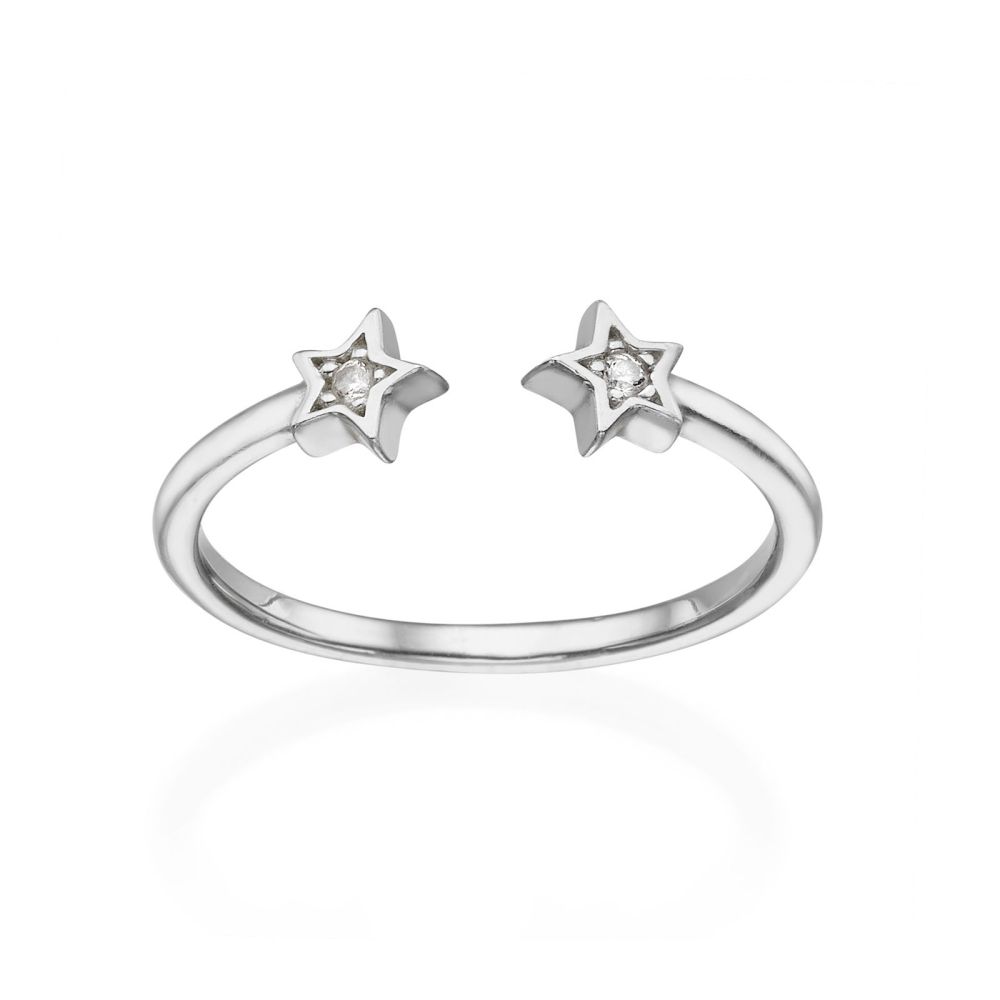 Women’s Gold Jewelry | Open Ring in 14K White Gold - Shinning Stars