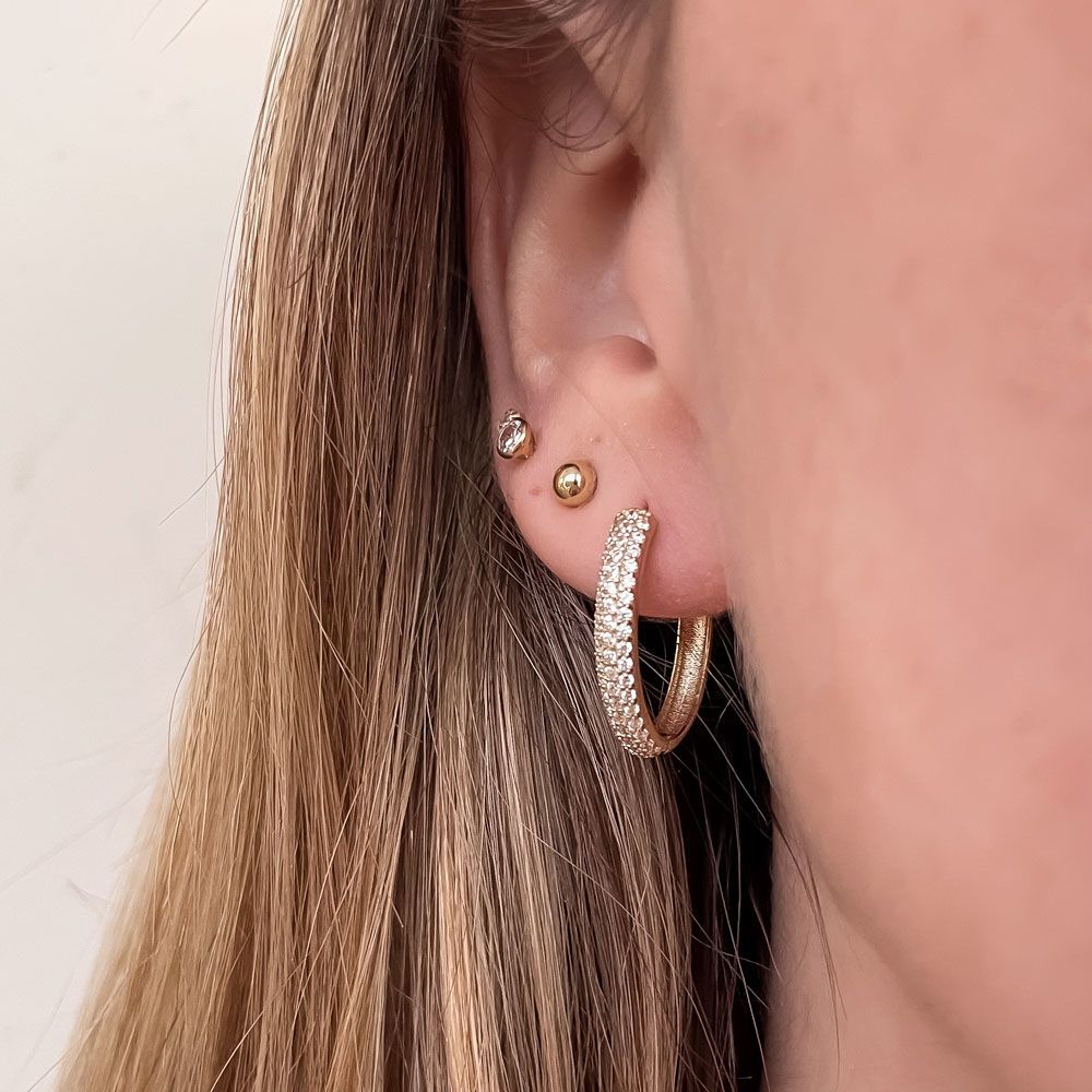 Gold Earrings | 14K Yellow Gold Women's Earrings - Sparkling oval rim