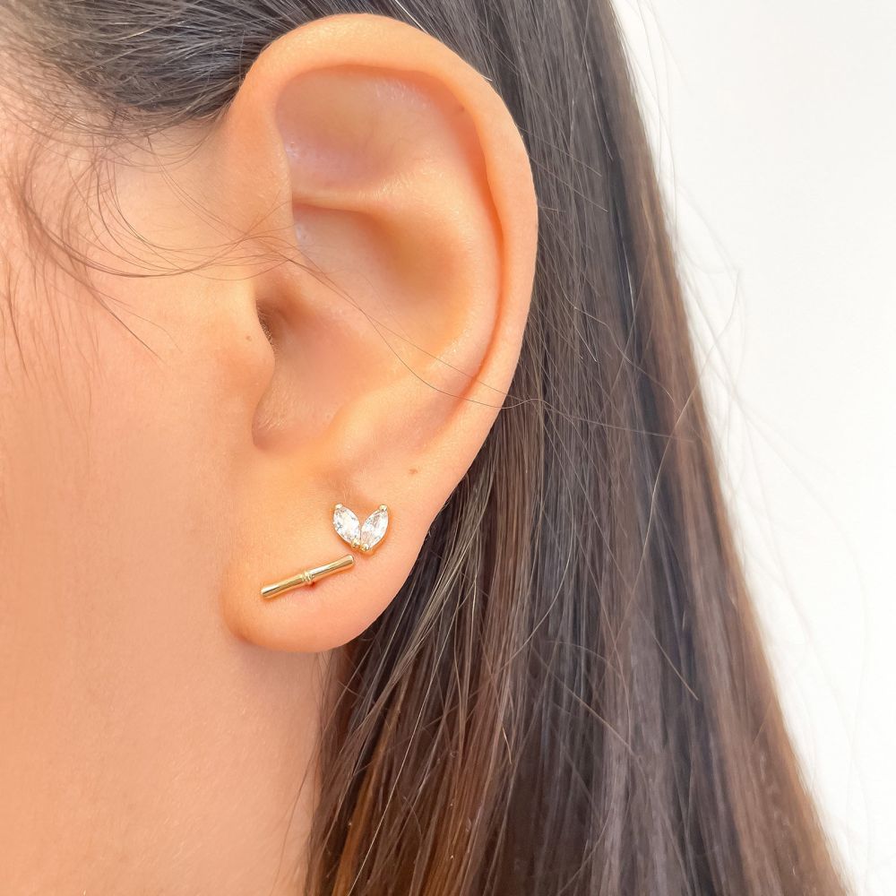 Gold Earrings | 14K Yellow Gold Earrings - Bamboo bar