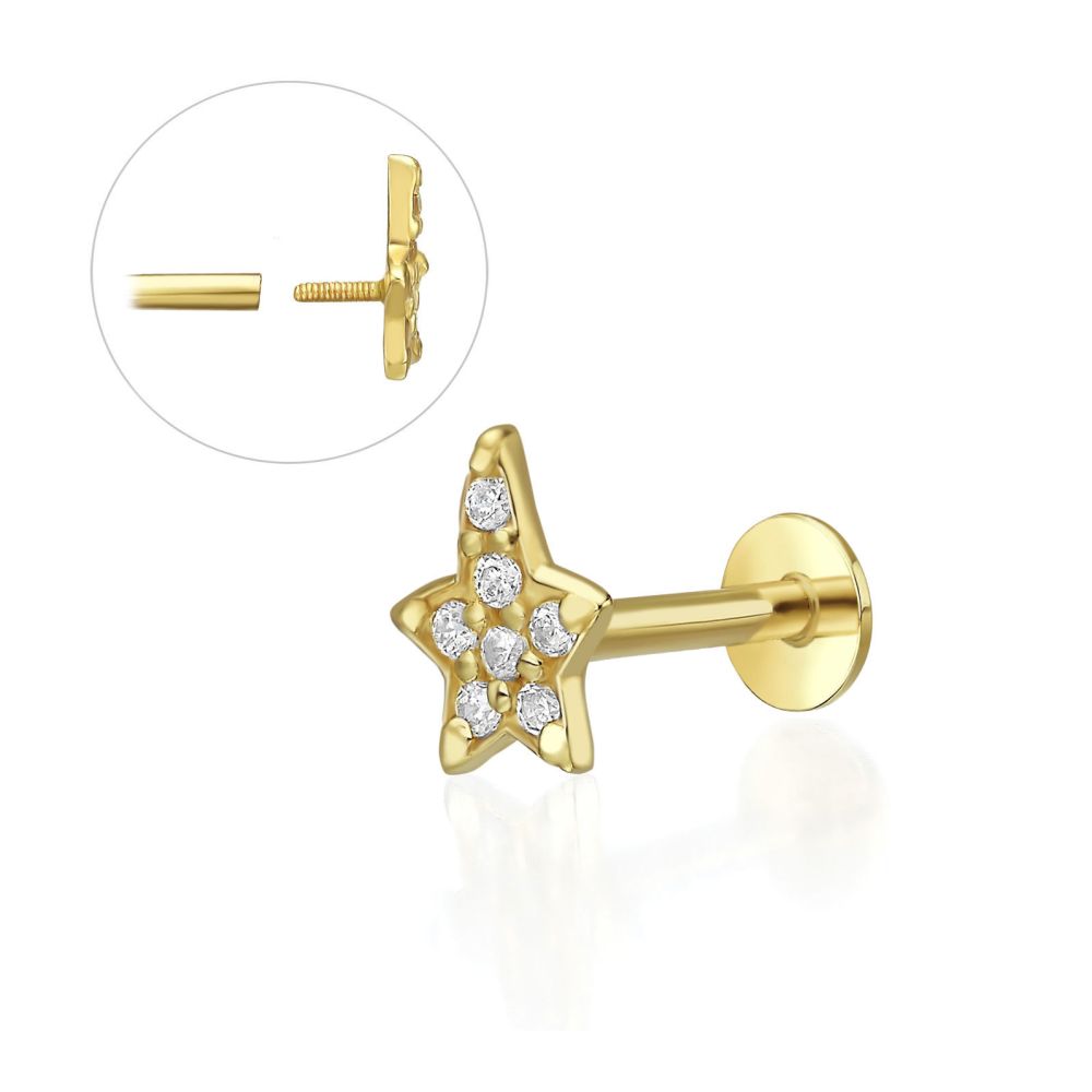 Piercing | 14K Yellow Gold Tragus Labret Piercing - Twinkling Star