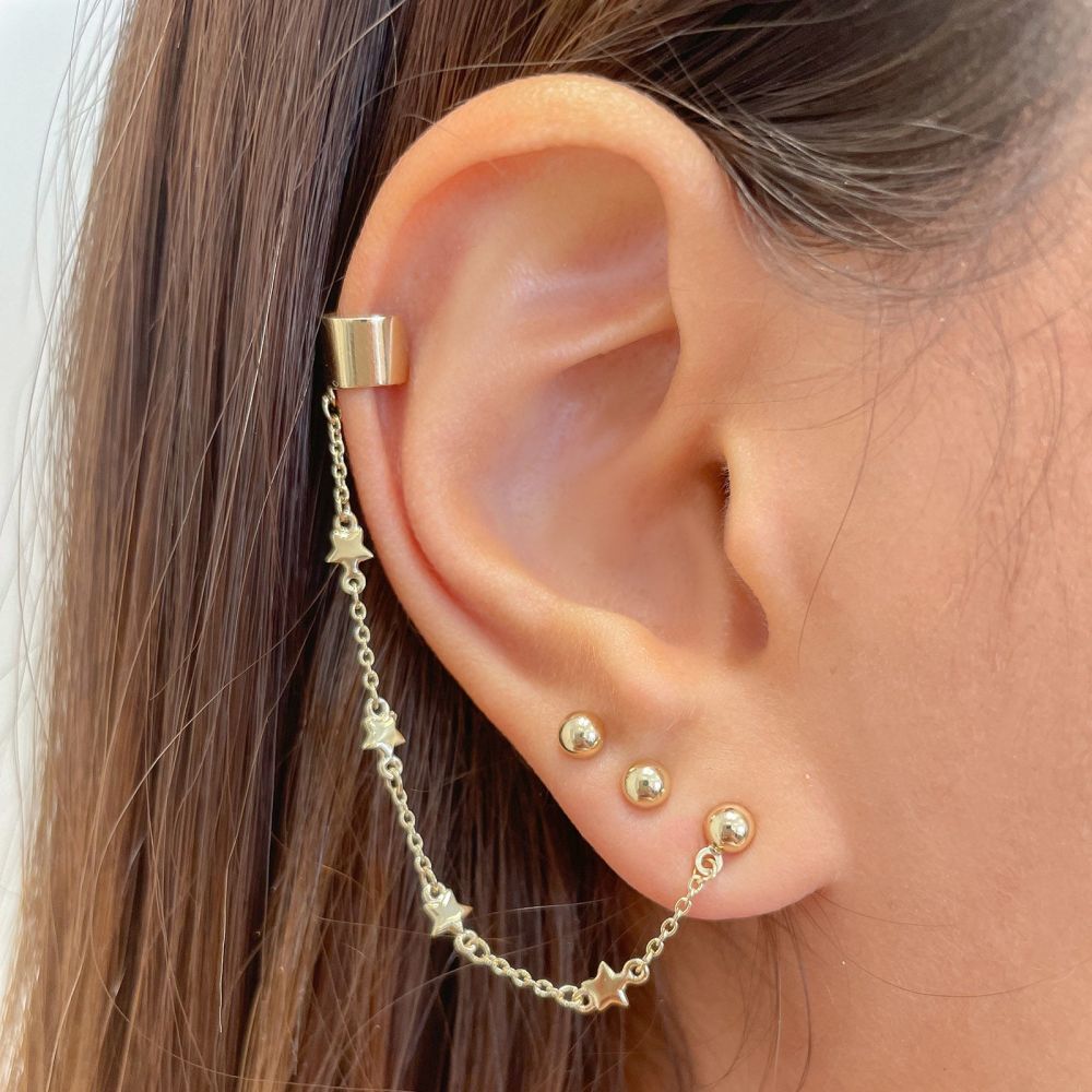 Gold Earrings | 14K Yellow Gold Earrings - Falling Stars