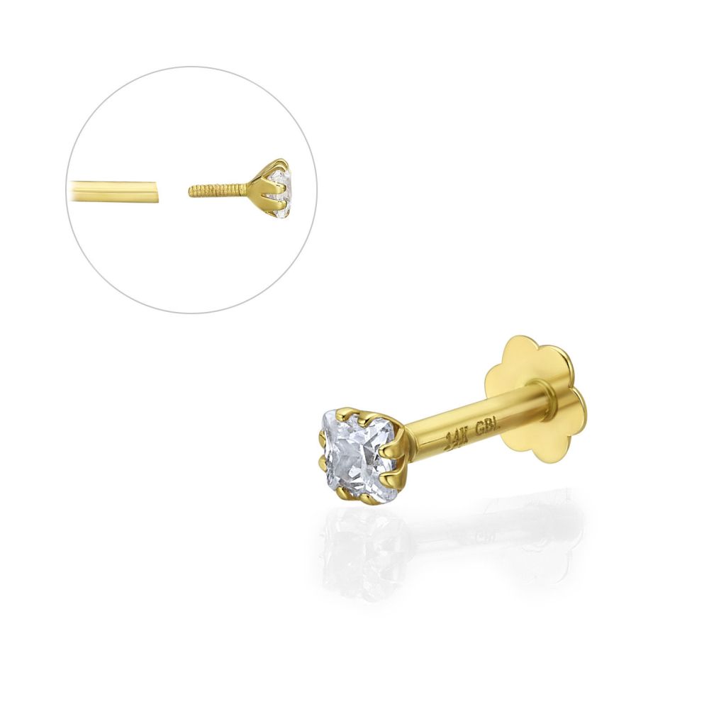 Piercing | 14K Yellow Gold Tragus Labret Piercing - Zircon