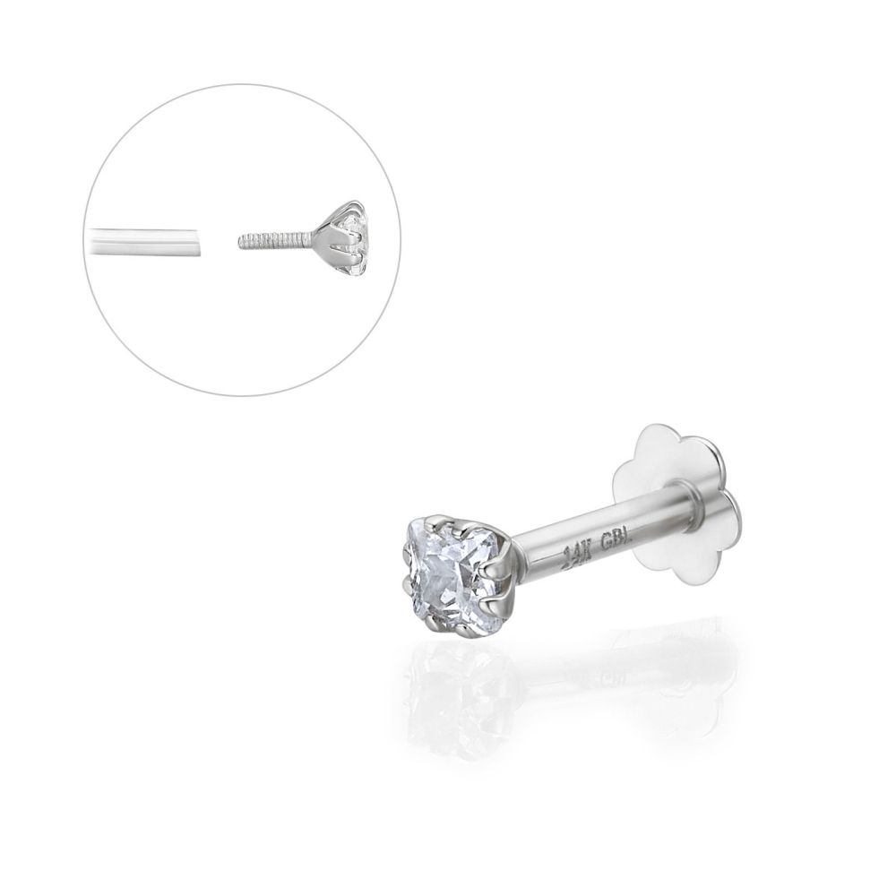 Piercing | 14K White Gold Tragus Labret Piercing - Zircon