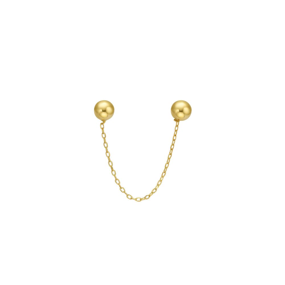 Gold Earrings | 14K Yellow Gold Stud Earring  - Ball Chain Earring