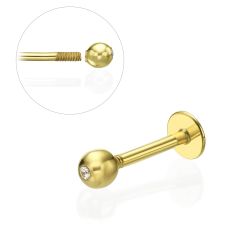 Tragus / Labret Piercing in 14K Yellow Gold with Cubic Zirconia