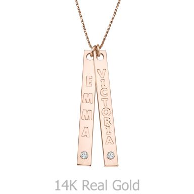 Bar Necklace with Personalized Engraving, in Rose Gold with Diamonds