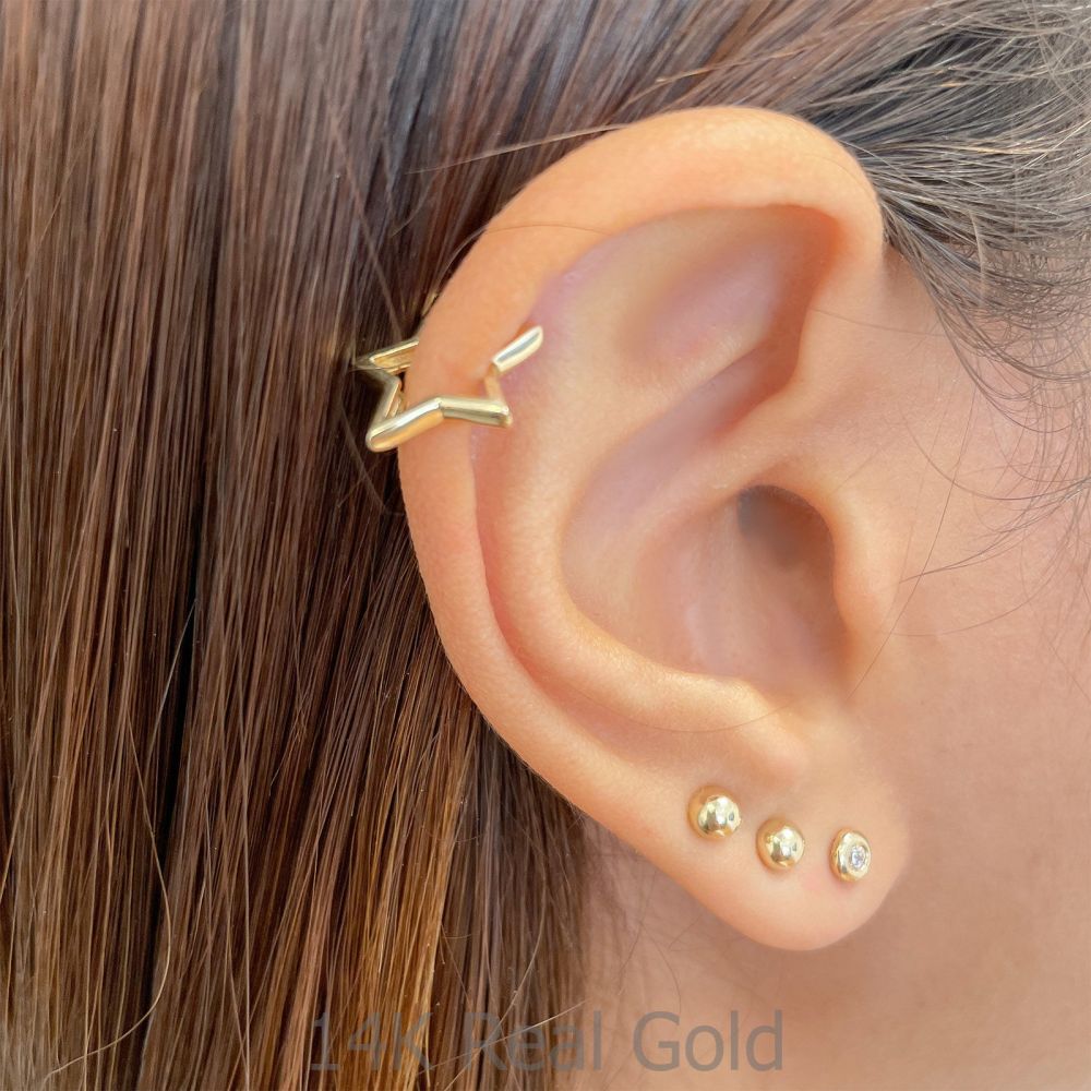 Women’s Gold Jewelry | 14K Yellow Gold Women's Cuff Earrings  - Hugging Star