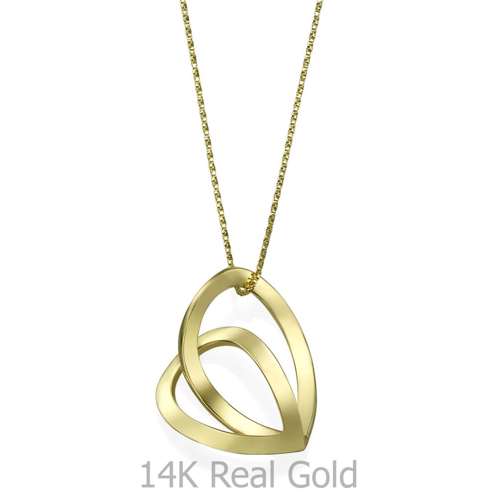 Women’s Gold Jewelry | Pendant and Necklace in 14K Yellow Gold - Two Drop Hearts