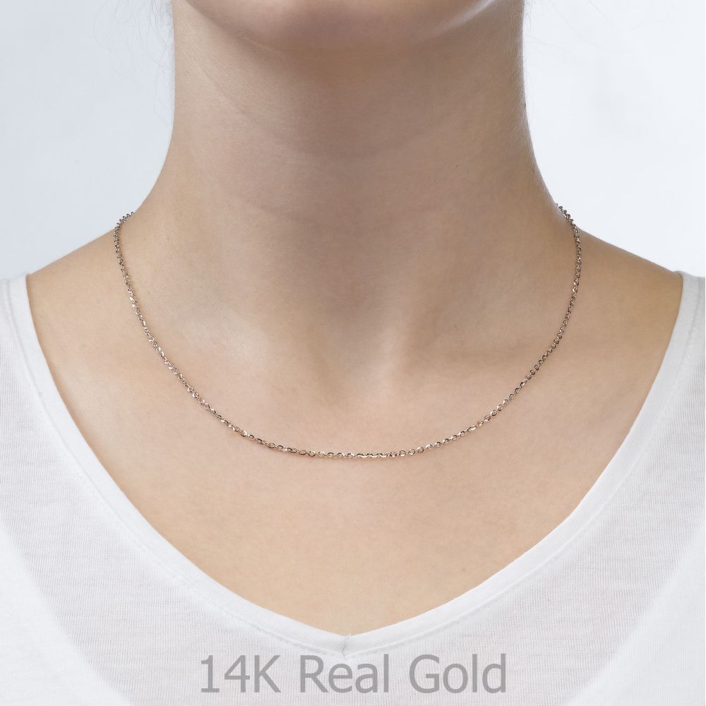 Gold Chains | 14K White Gold Rollo Chain Necklace 1.6mm Thick, 19.5