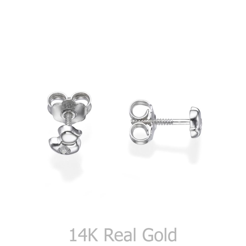 Girl's Jewelry | 14K White Gold Kid's Stud Earrings - Sparkling Chick