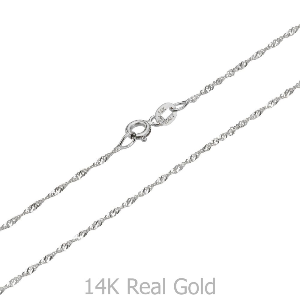 Gold Chains | 14K White Gold Singapore Chain Necklace 1.2mm Thick, 16.5