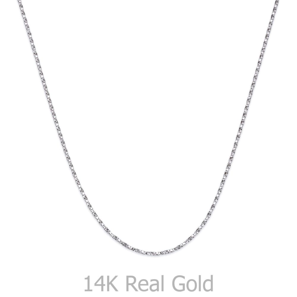 Gold Chains | 14K White Gold Twisted Venice Chain Necklace 0.6mm Thick, 16.5