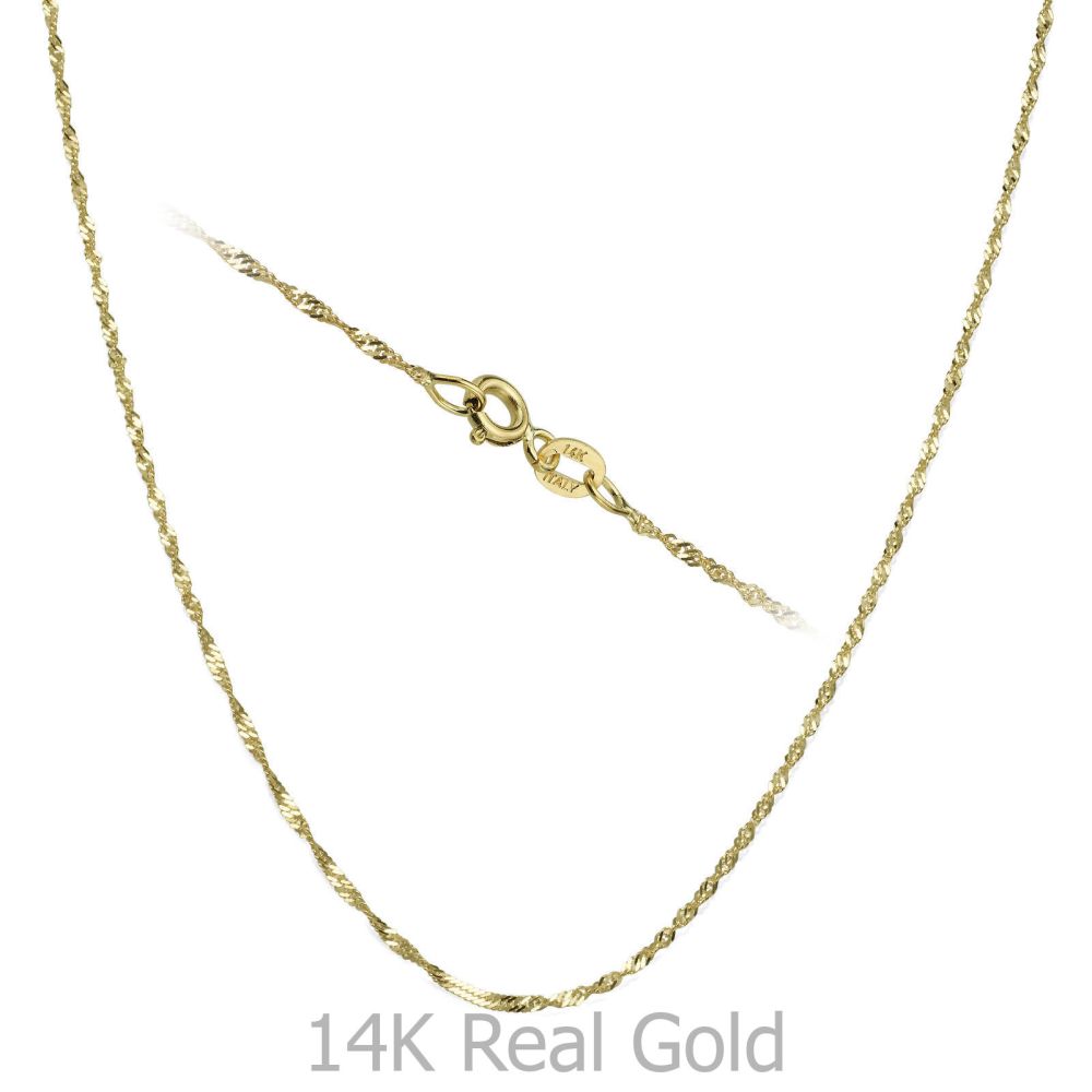 Gold Chains | 14K Yellow Gold Singapore Chain Necklace 1.2mm Thick, 16.5