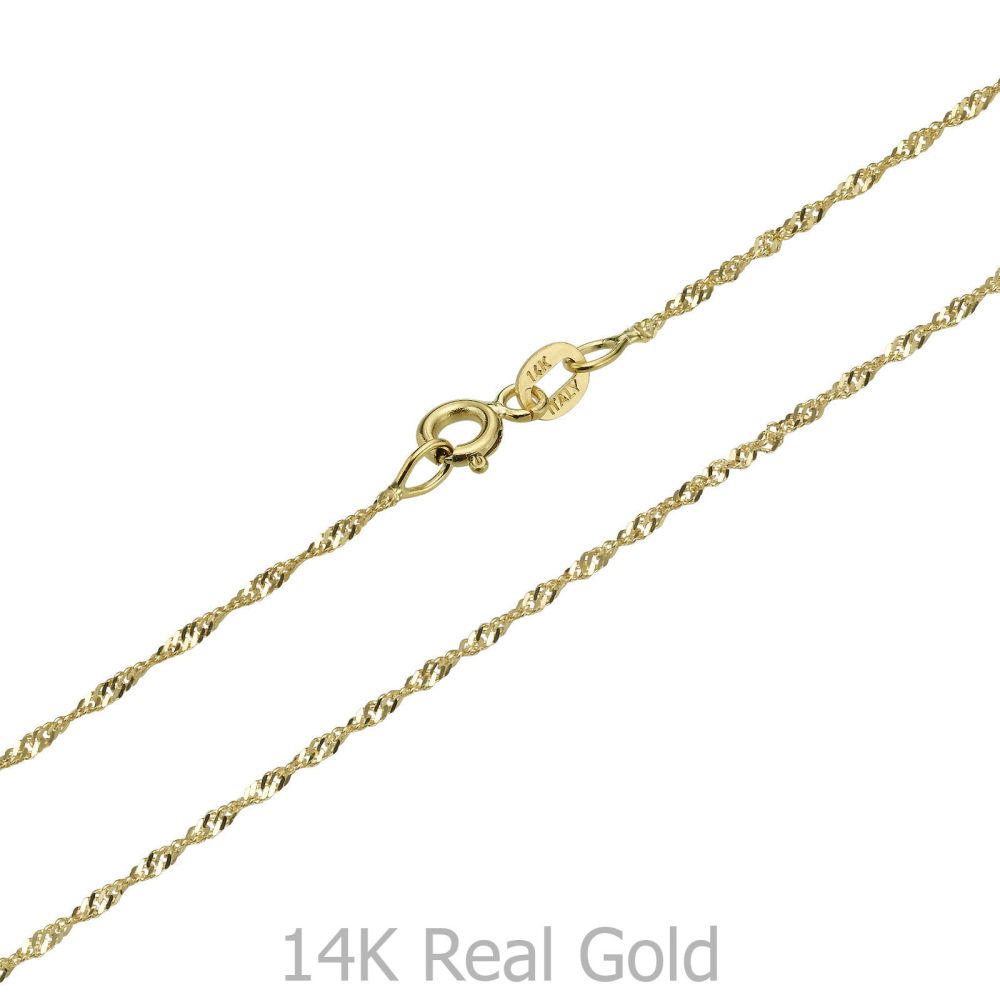 Gold Chains | 14K Yellow Gold Singapore Chain Necklace 1.2mm Thick, 16.5