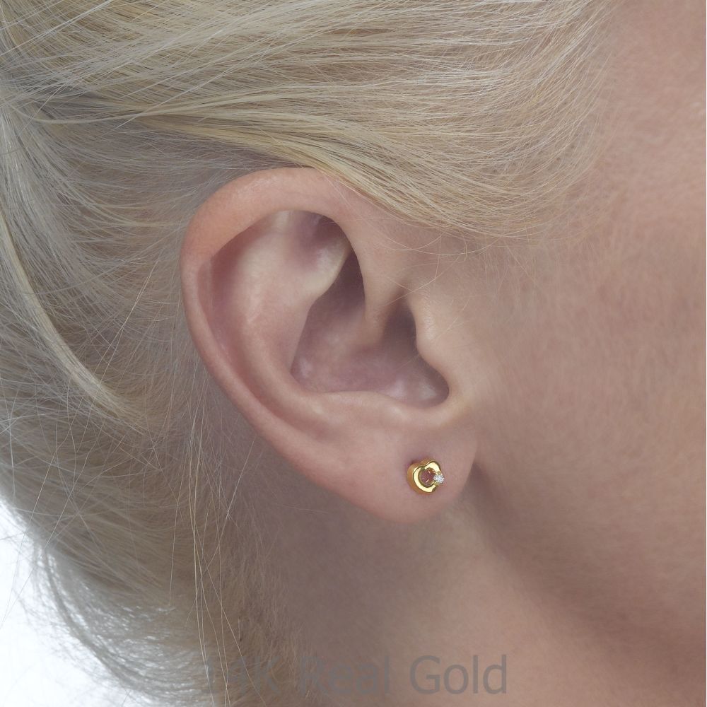 Girl's Jewelry | 14K Yellow Gold Kid's Stud Earrings - Cheerful Heart