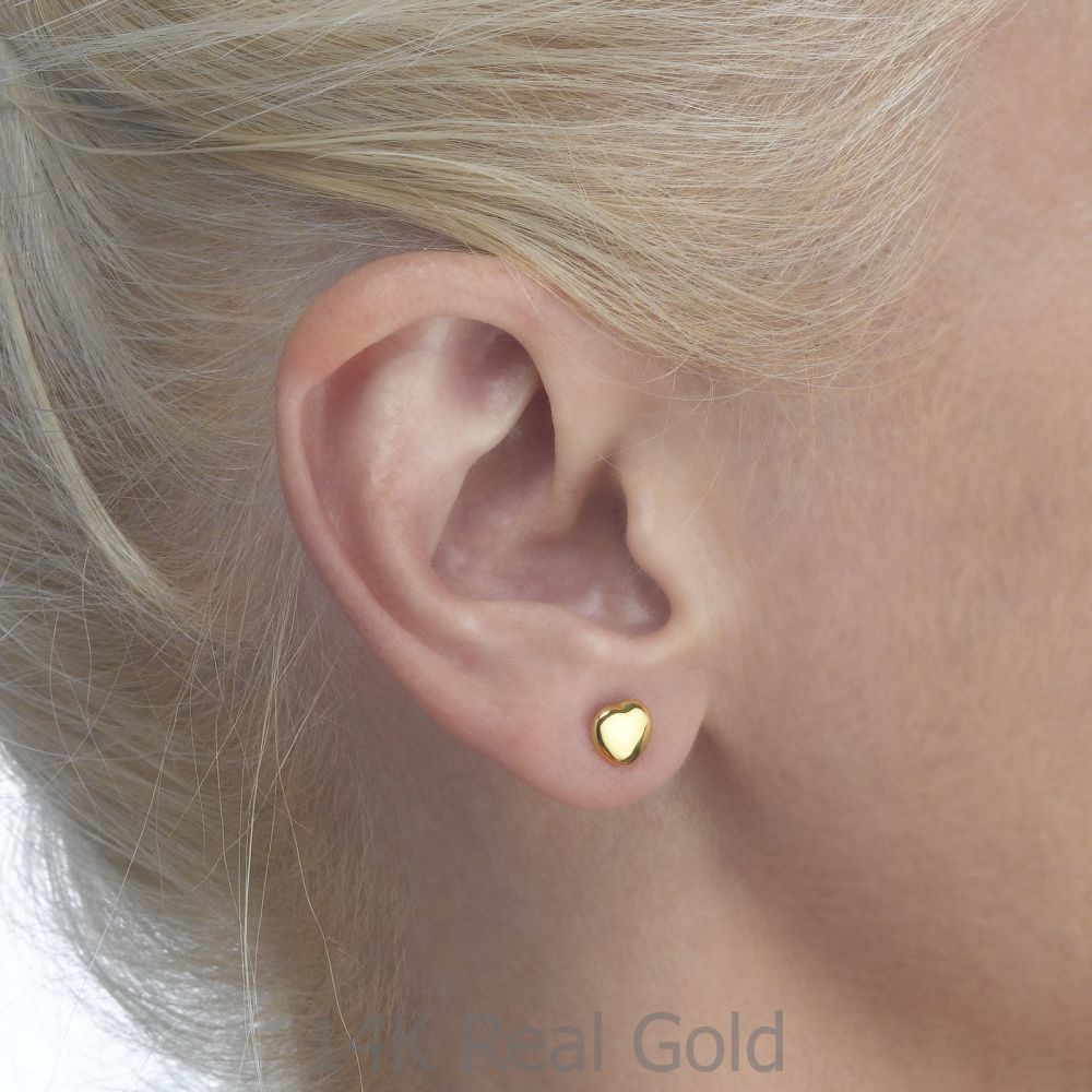 Girl's Jewelry | 14K Yellow Gold Kid's Stud Earrings - Classic Plan Heart