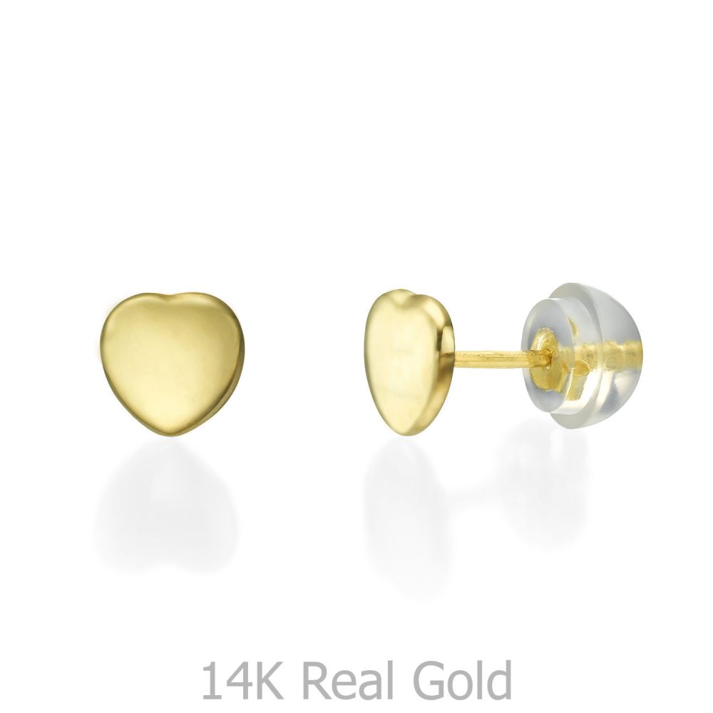 Girl's Jewelry | 14K Yellow Gold Kid's Stud Earrings - Classic Plan Heart