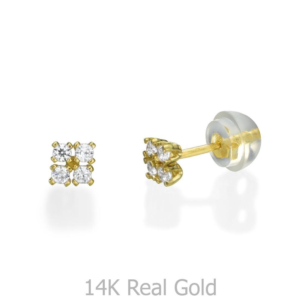 Girl's Jewelry | 14K Yellow Gold Kid's Stud Earrings - Glittering Square