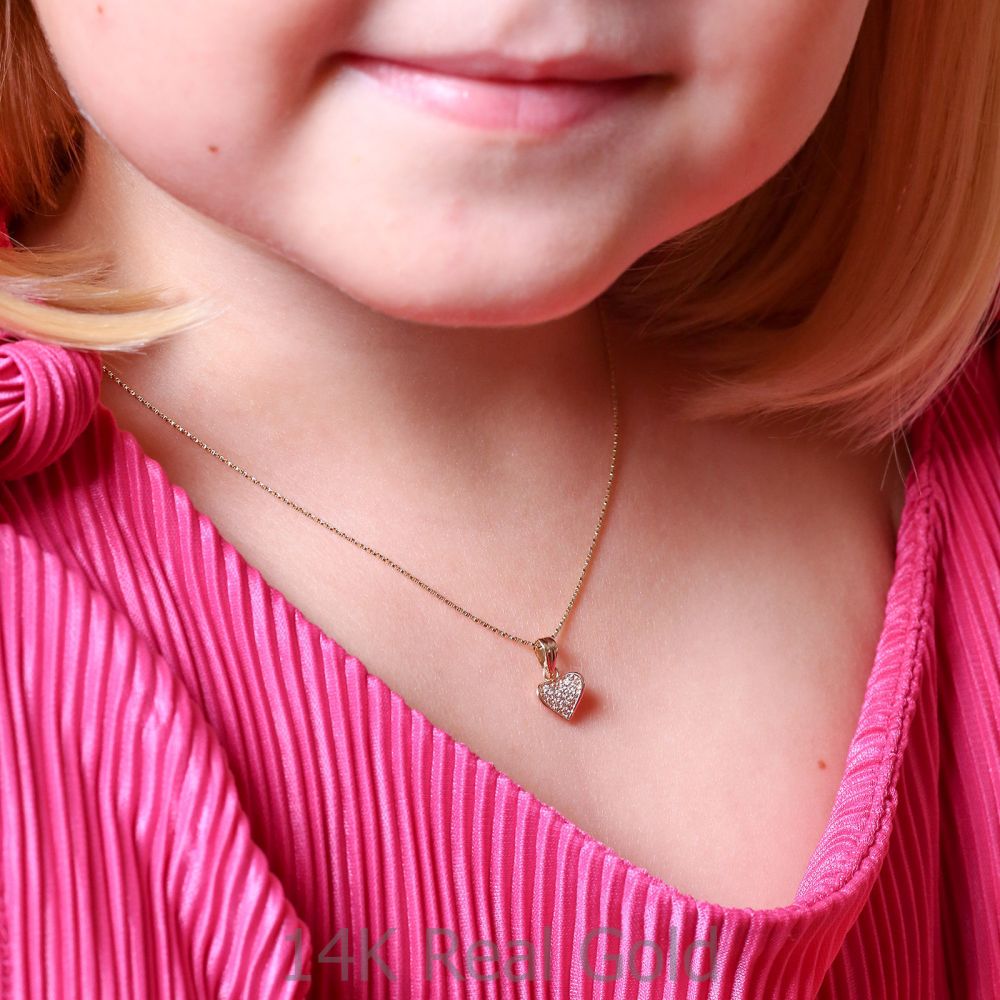 Girl's Jewelry | Pendant and Necklace in Yellow Gold - Loving Heart