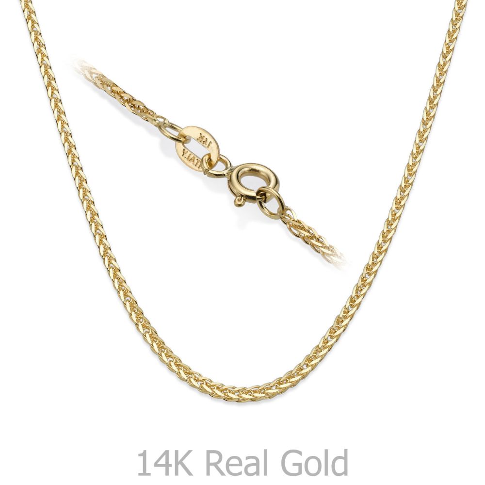 Gold Chains | 14K Yellow Gold Spiga Chain Necklace 1mm Thick, 16.5