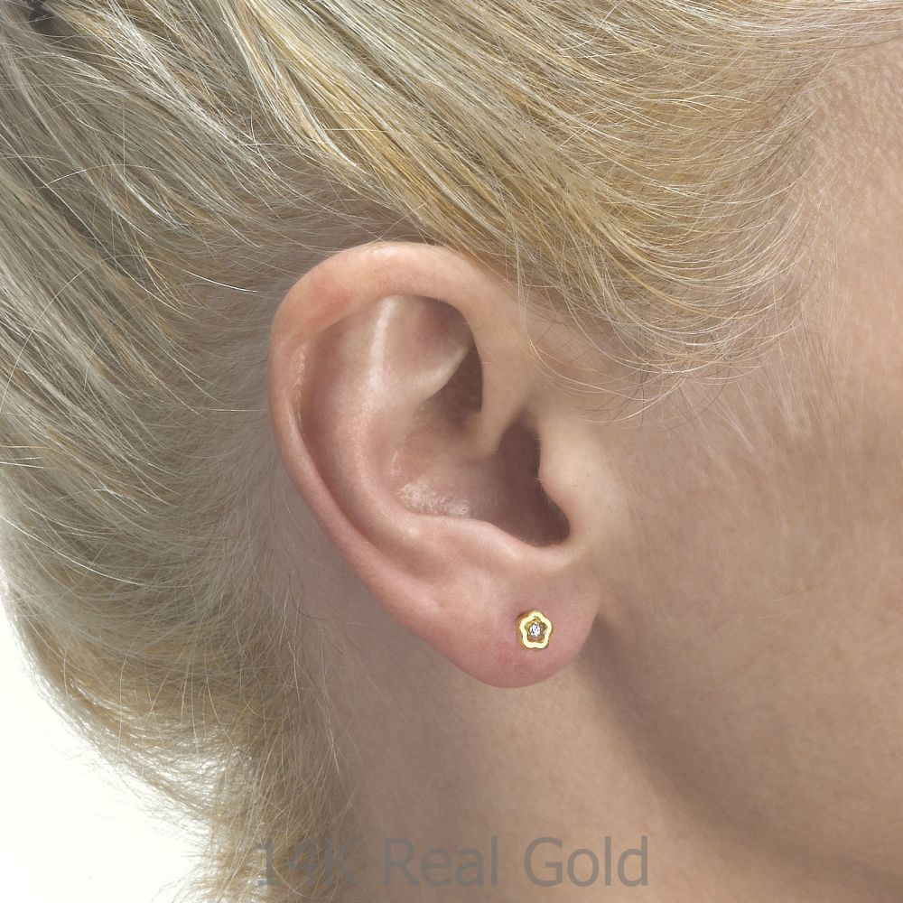 Girl's Jewelry | 14K Yellow Gold Kid's Stud Earrings - Spring Flower