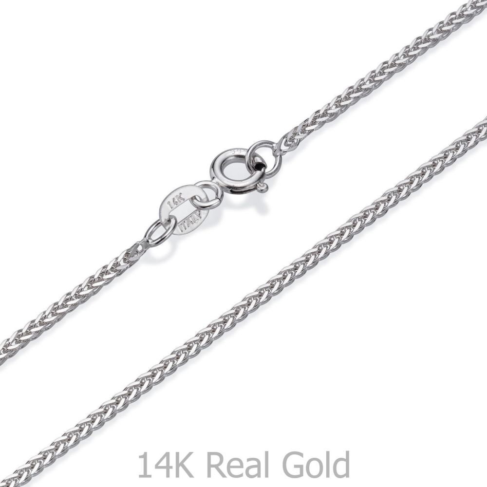 Gold Chains | 14K White Gold Spiga Chain Necklace 1mm Thick, 16.5