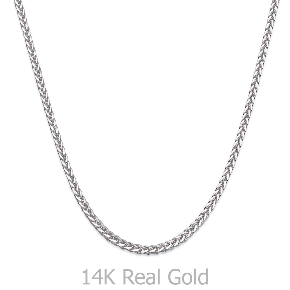 Gold Chains | 14K White Gold Spiga Chain Necklace 1mm Thick, 16.5