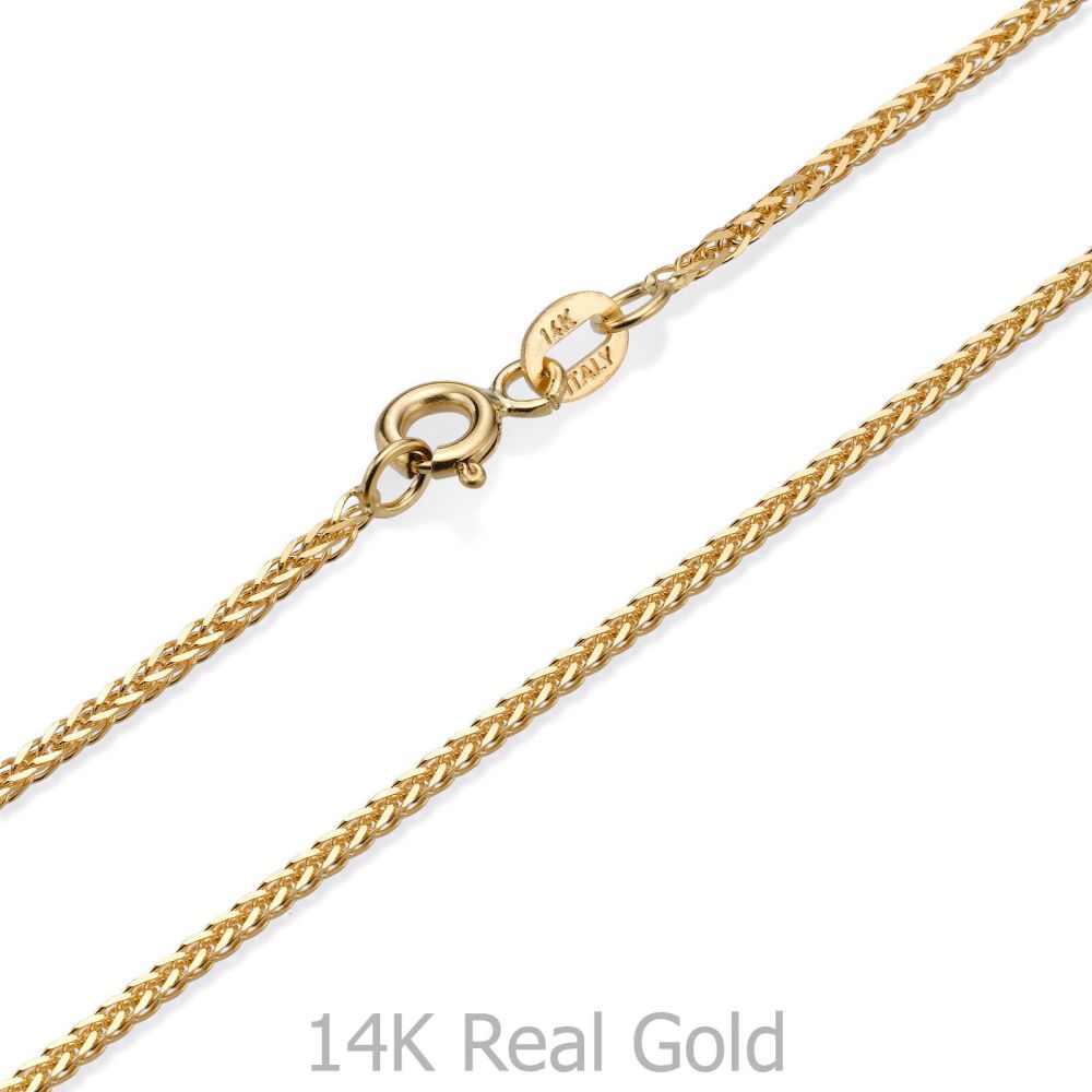 Gold Chains | 14K Yellow Gold Spiga Chain Necklace 1mm Thick, 21.45