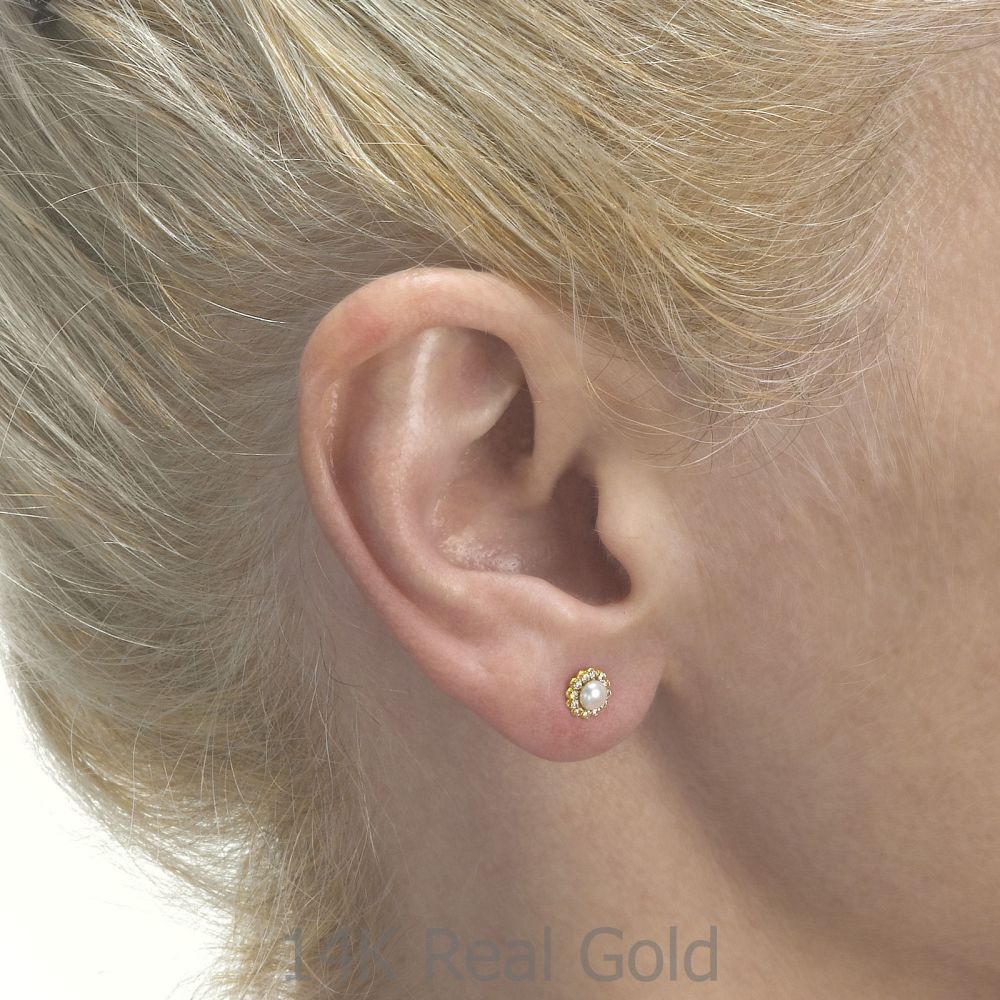 Girl's Jewelry | 14K Yellow Gold Kid's Stud Earrings - Sparkling Pearl