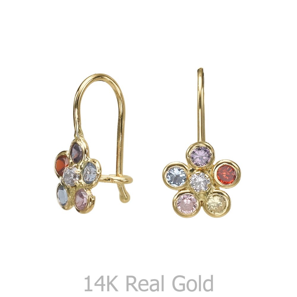 Gold Earrings | Dangle Earrings in14K Yellow Gold - Michaella Flower