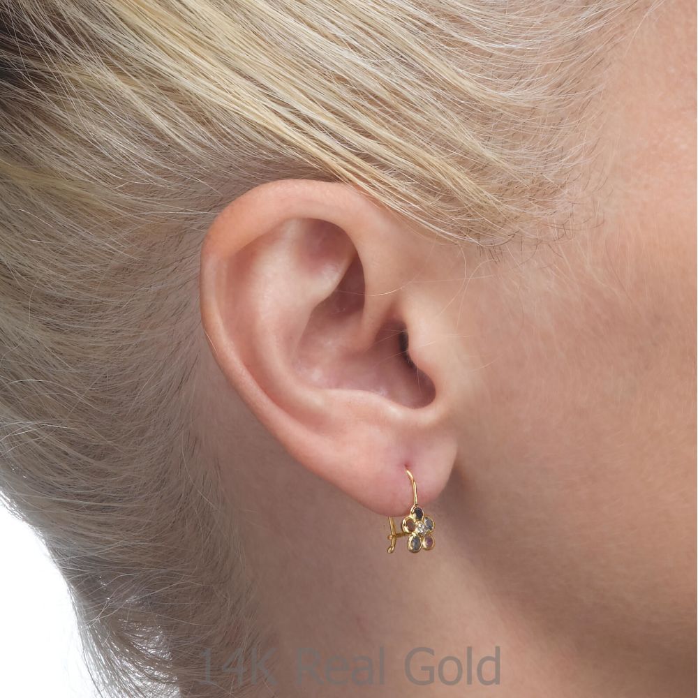 Gold Earrings | Dangle Earrings in14K Yellow Gold - Michaella Flower