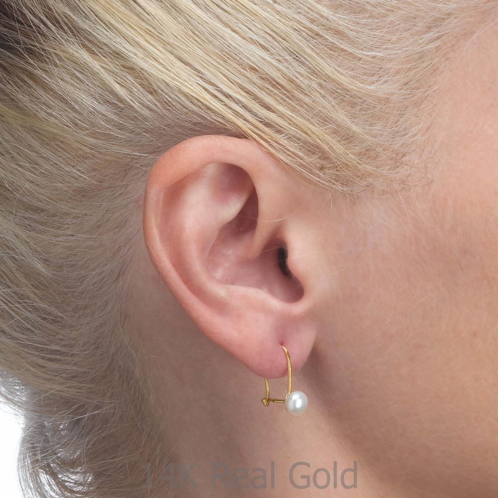 Girl's Jewelry | Dangle Earrings in14K Yellow Gold - Shining Pearl