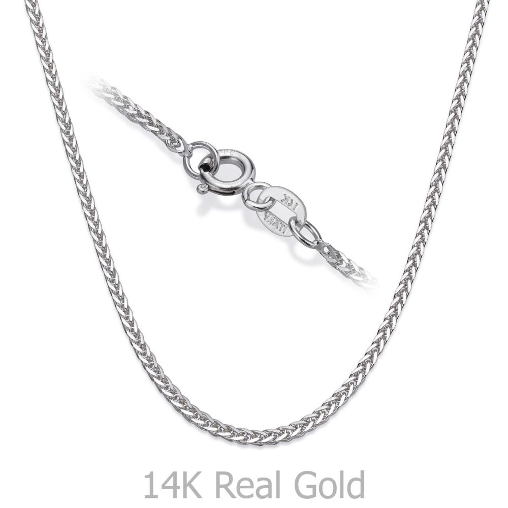 Gold Chains | 14K White Gold Spiga Chain Necklace 1mm Thick, 21.45