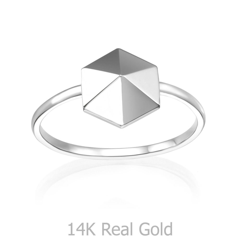 Women’s Gold Jewelry | 14K White Gold Ring - Pyramid