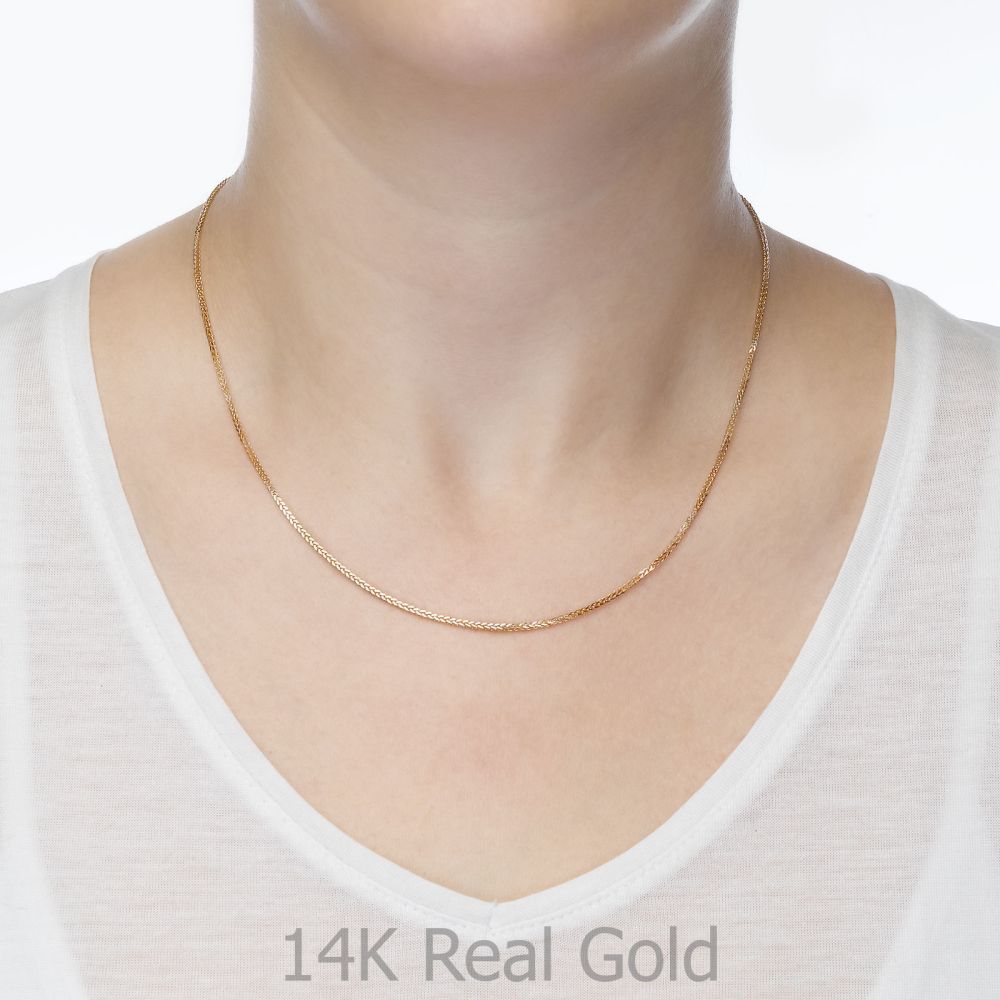 Gold Chains | 14K Yellow Gold Spiga Chain Necklace 1mm Thick, 16.5