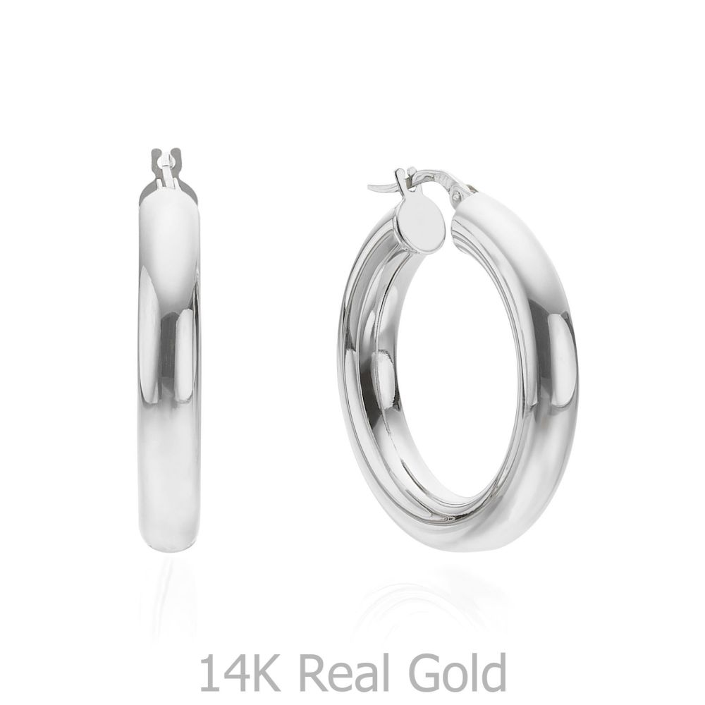 Women’s Gold Jewelry | 14K White Gold Women's Earrings - M (thick)