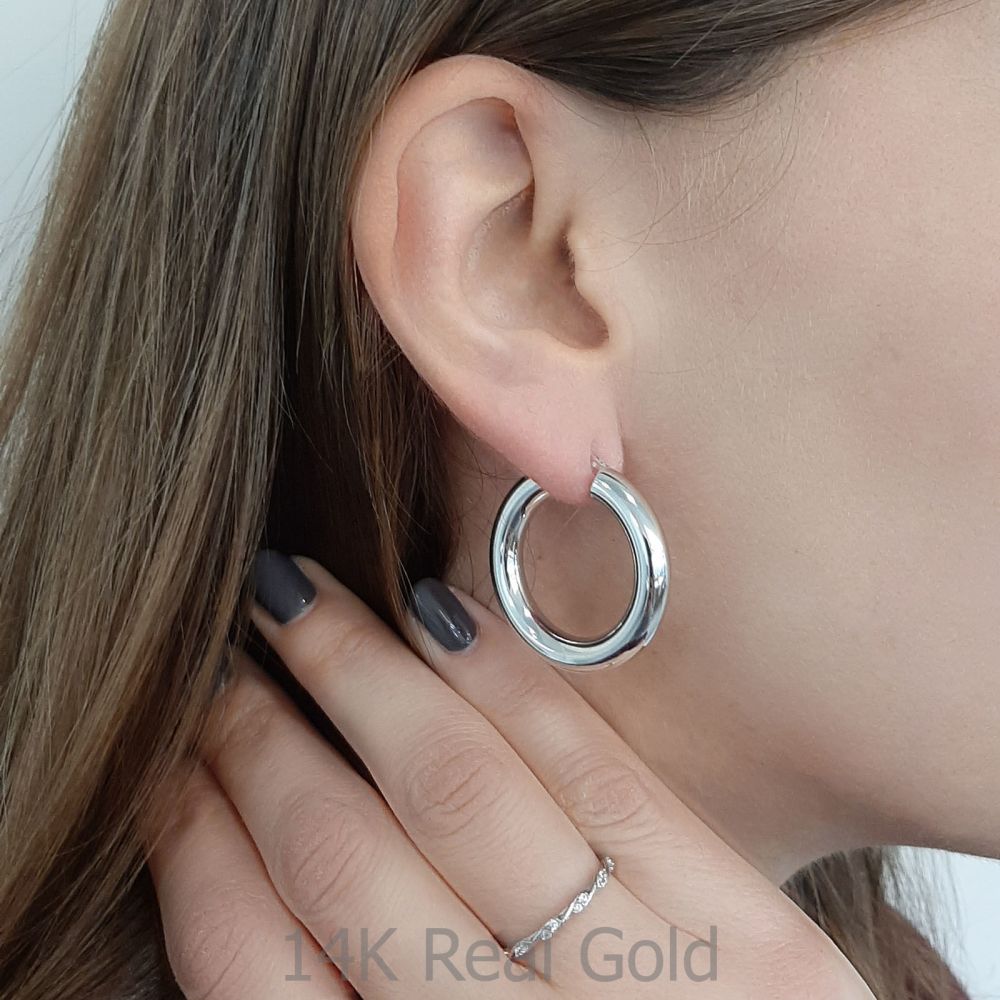 Women’s Gold Jewelry | 14K White Gold Women's Earrings - M (thick)