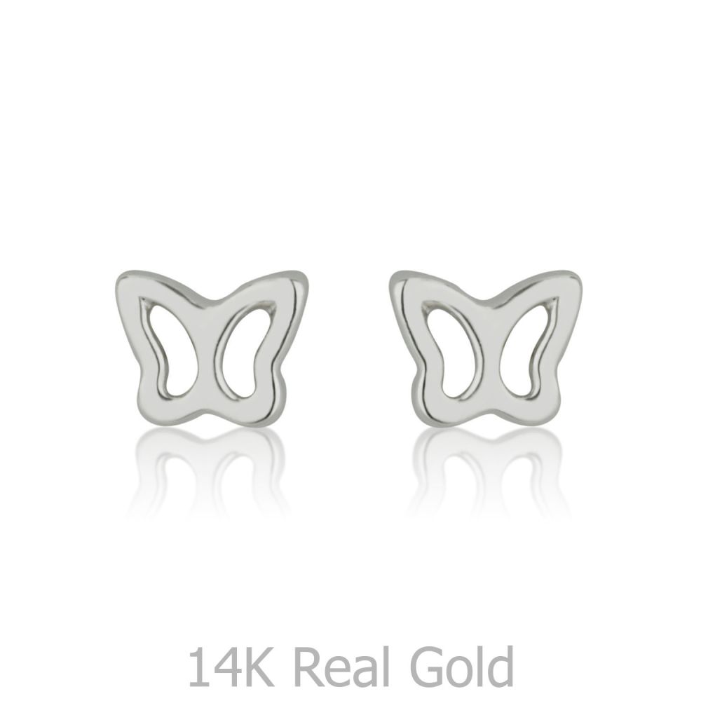 Girl's Jewelry | 14K White Gold Kid's Stud Earrings - Delicate Butterfly