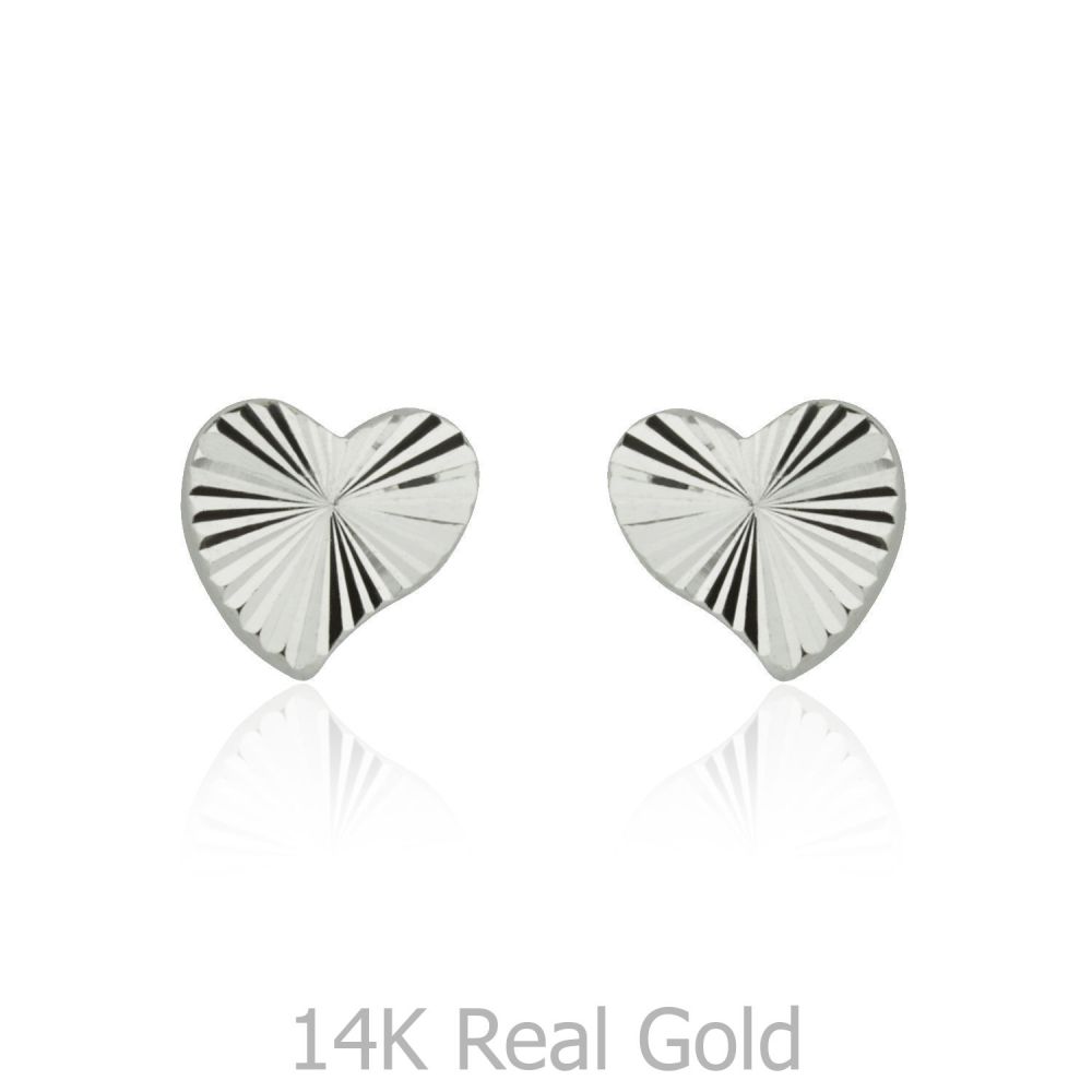 Girl's Jewelry | 14K White Gold Kid's Stud Earrings - Noted Heart