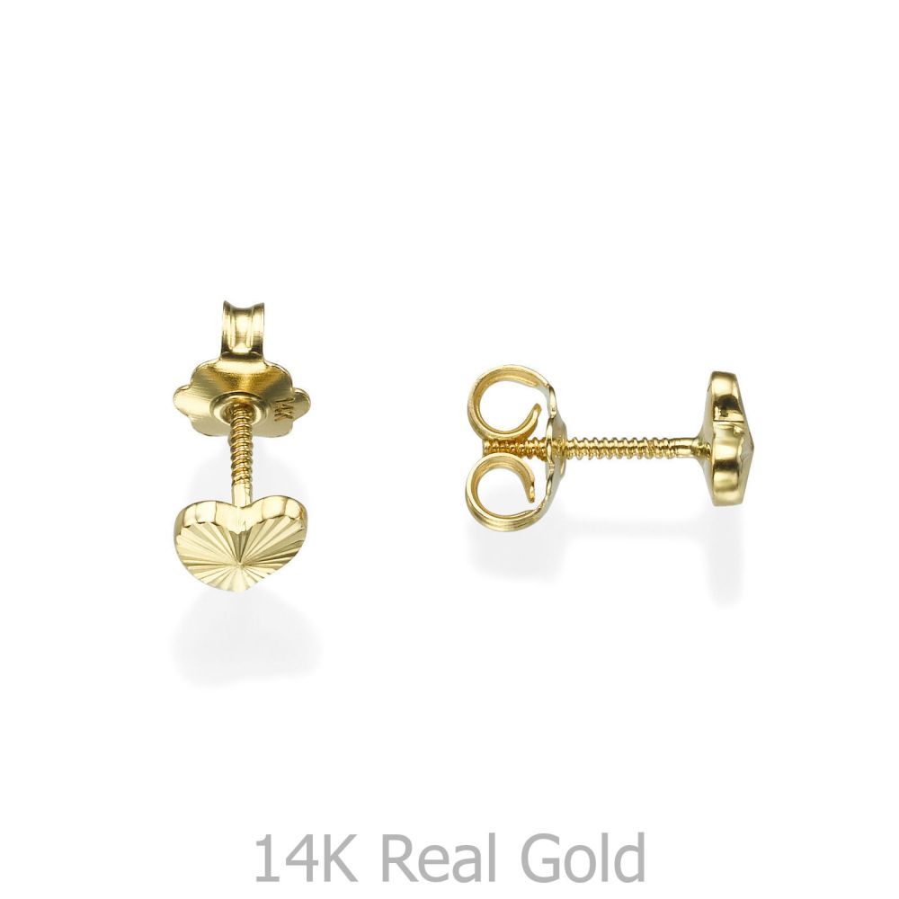 Girl's Jewelry | 14K Yellow Gold Kid's Stud Earrings - Noted Heart