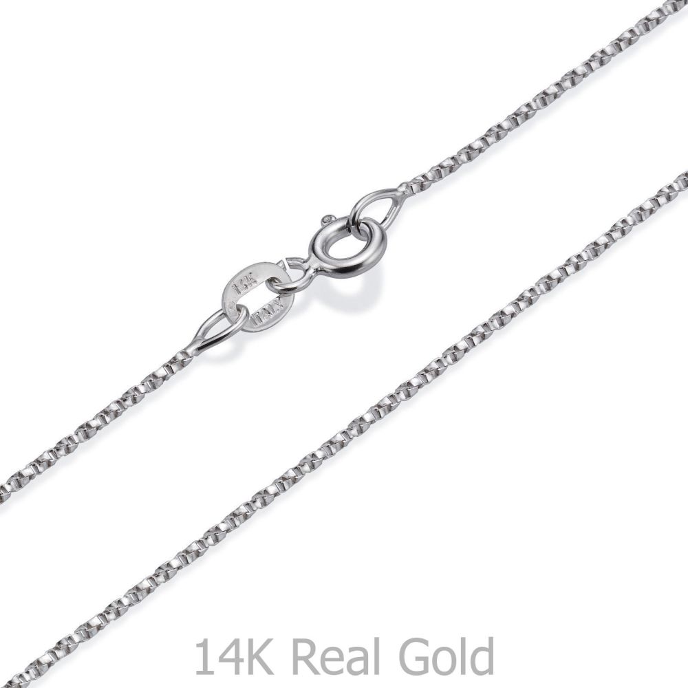 Gold Chains | 14K White Gold Twisted Venice Chain Necklace 1mm Thick, 16.5