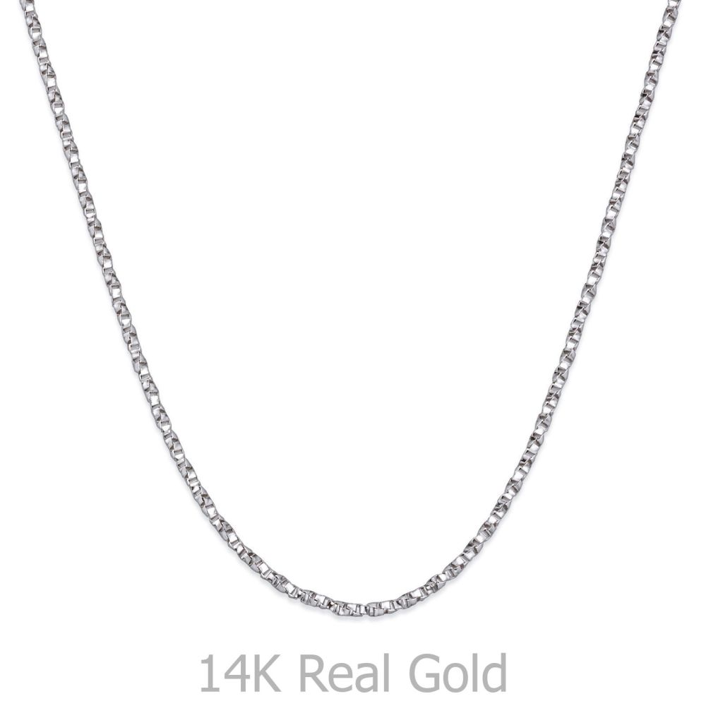 Gold Chains | 14K White Gold Twisted Venice Chain Necklace 1mm Thick, 16.5