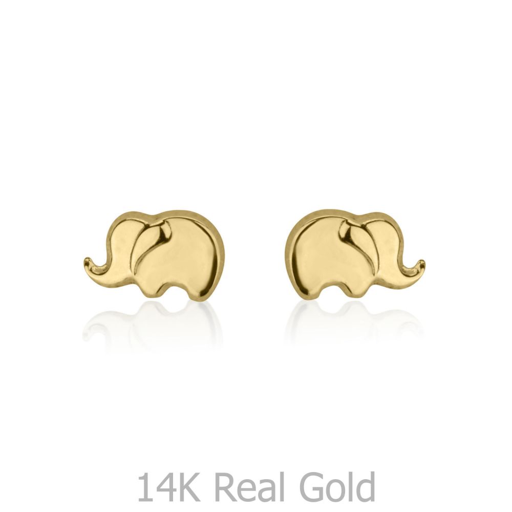 Girl's Jewelry | 14K Yellow Gold Kid's Stud Earrings - Eli Elephant