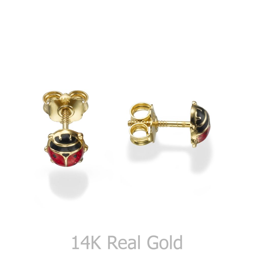 Girl's Jewelry | 14K Yellow Gold Kid's Stud Earrings - Ladybug