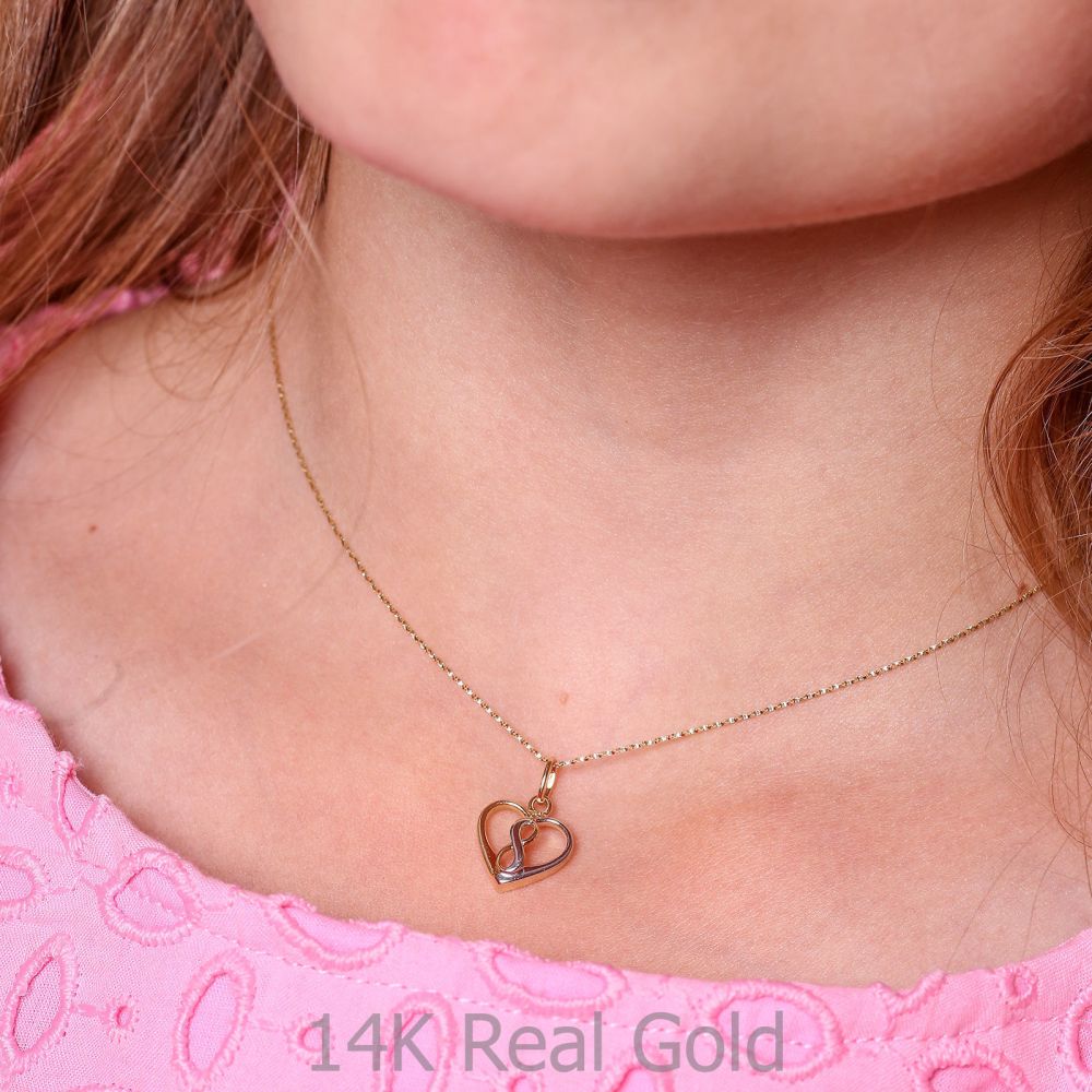 Girl's Jewelry | Pendant and Necklace in Yellow and White Gold - Cosmic Heart