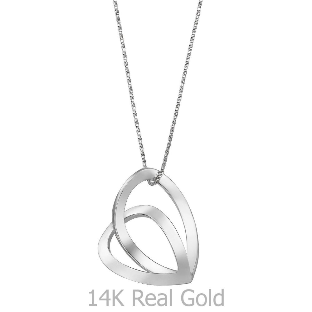 Women’s Gold Jewelry | Pendant and Necklace in 14K White Gold - Two Drop Hearts