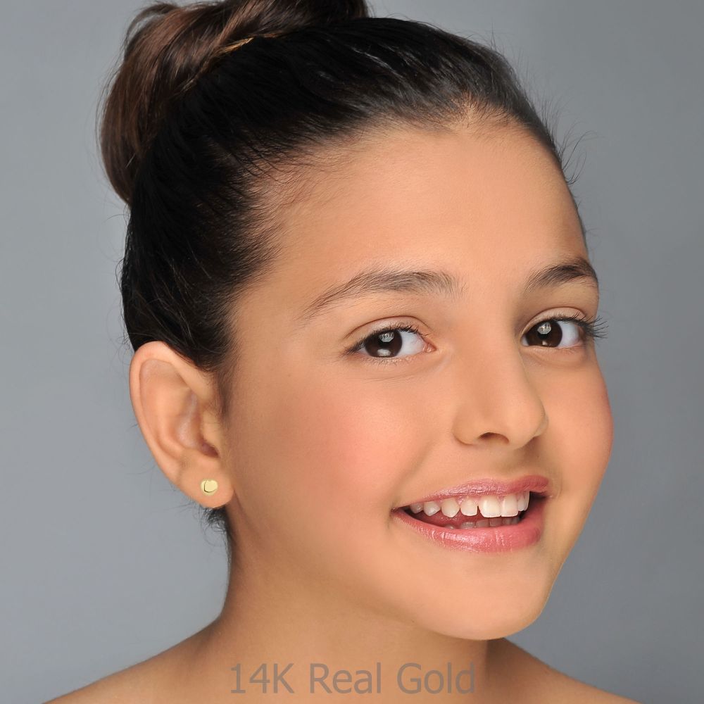 Girl's Jewelry | 14K Yellow Gold Kid's Stud Earrings - Exciting Heart