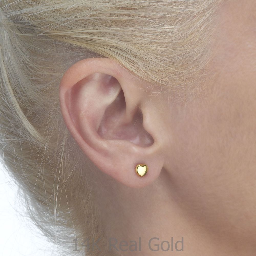 Girl's Jewelry | 14K Yellow Gold Kid's Stud Earrings - Exciting Heart