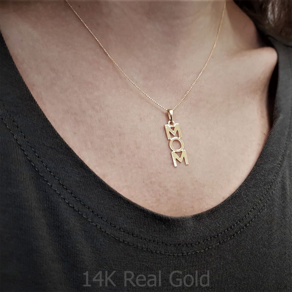 Gold Pendant | 14K Yellow Gold MOM Necklace - MOM Vertical Necklace