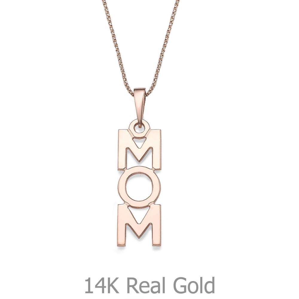 Gold Pendant | 14K Rose Gold MOM Necklace - MOM Vertical Necklace